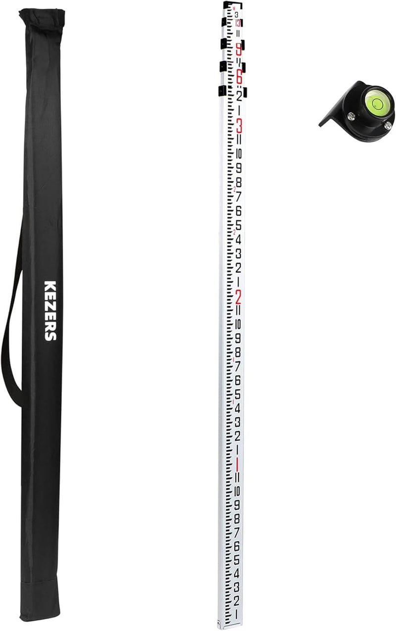 KEZERS 16 FT Dual Sided Aluminum Grade Rod - 8ths, 5 Section Telescopic Rod with Carrying Case - Image 1